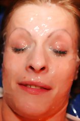 Girl gets her cute face glazed with cum
